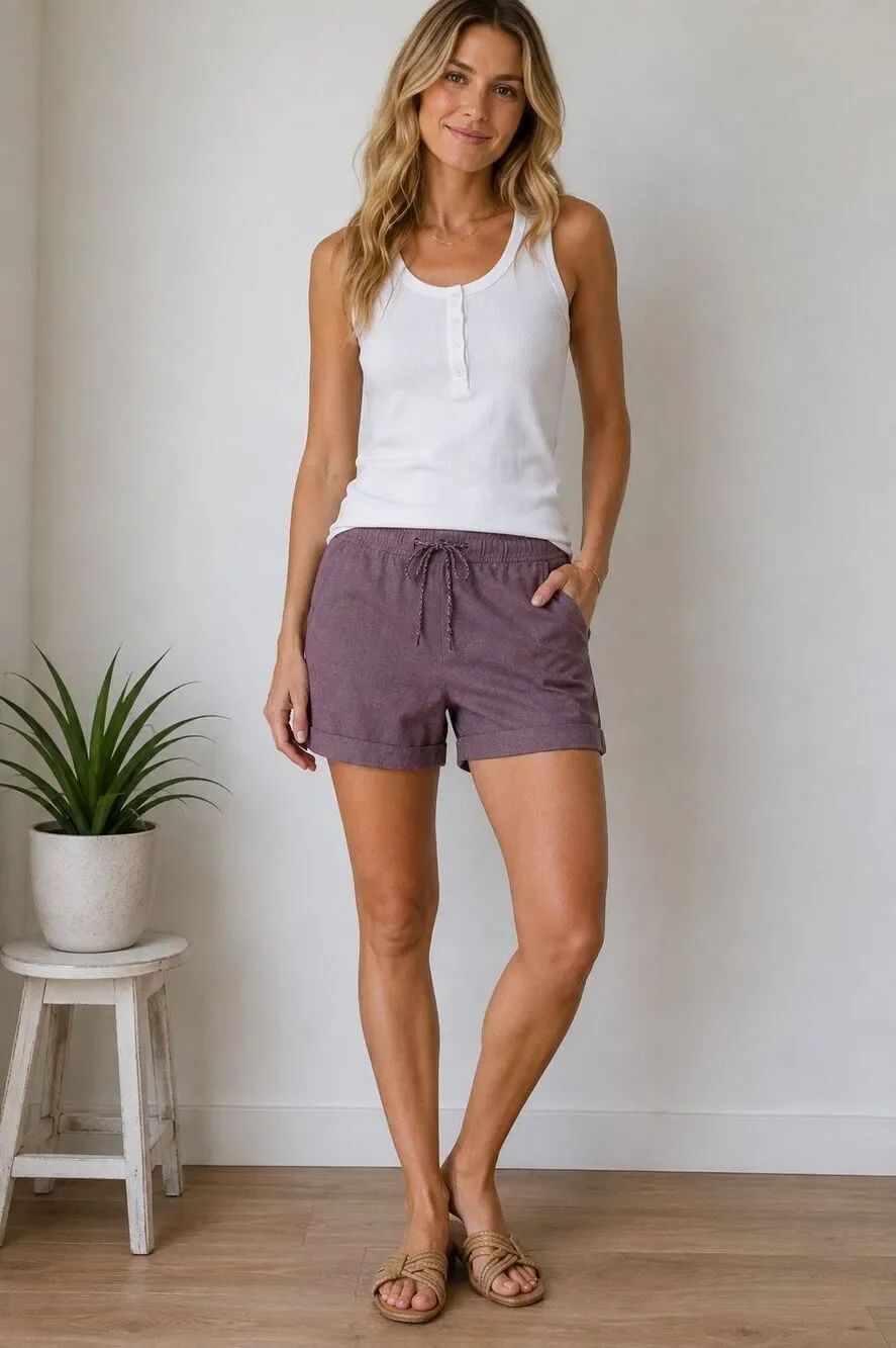 Eddie Bauer Wilde Night Linen Blend Drawstring Cuffed Shorts Size L